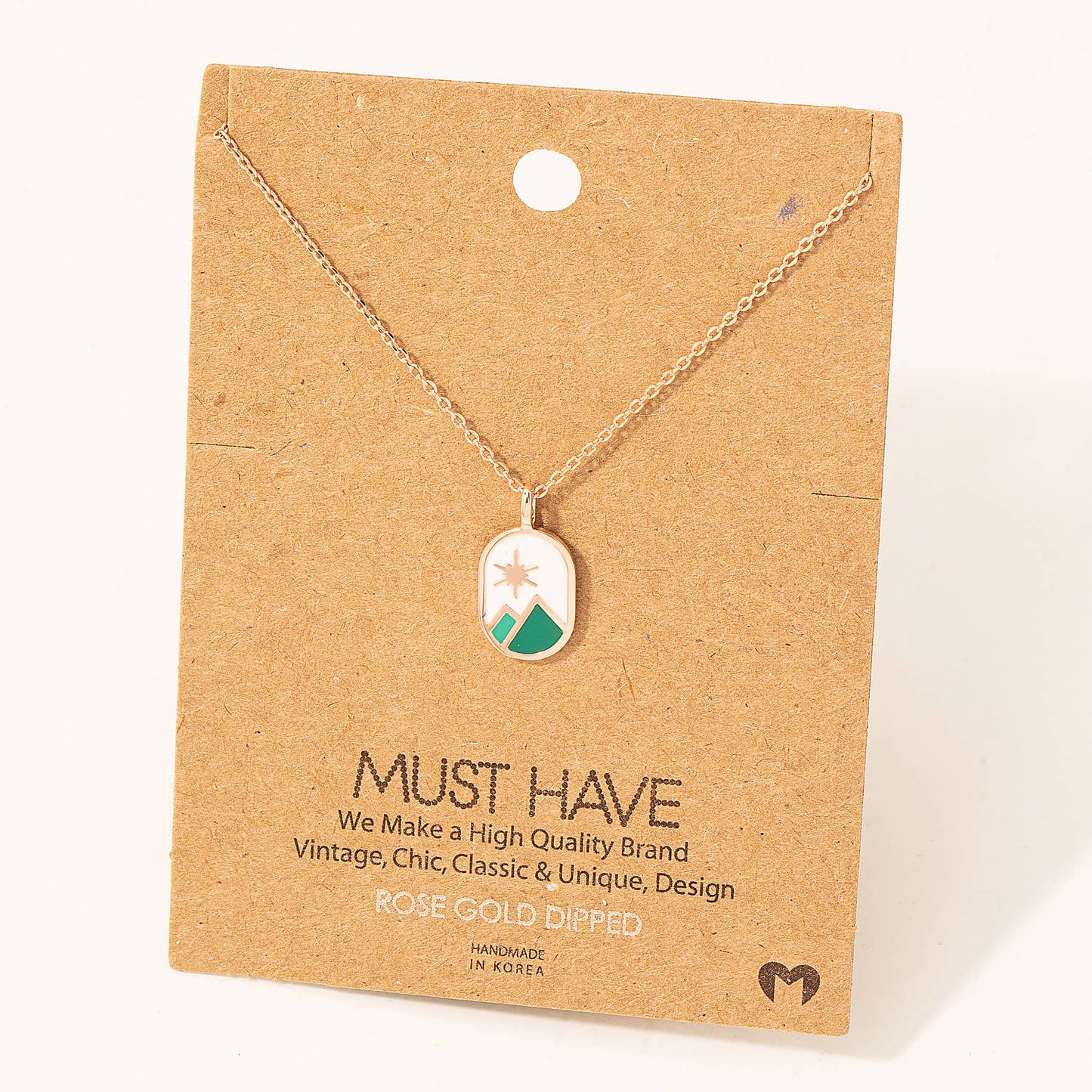Oval Mountain Range & stars Charm Necklace