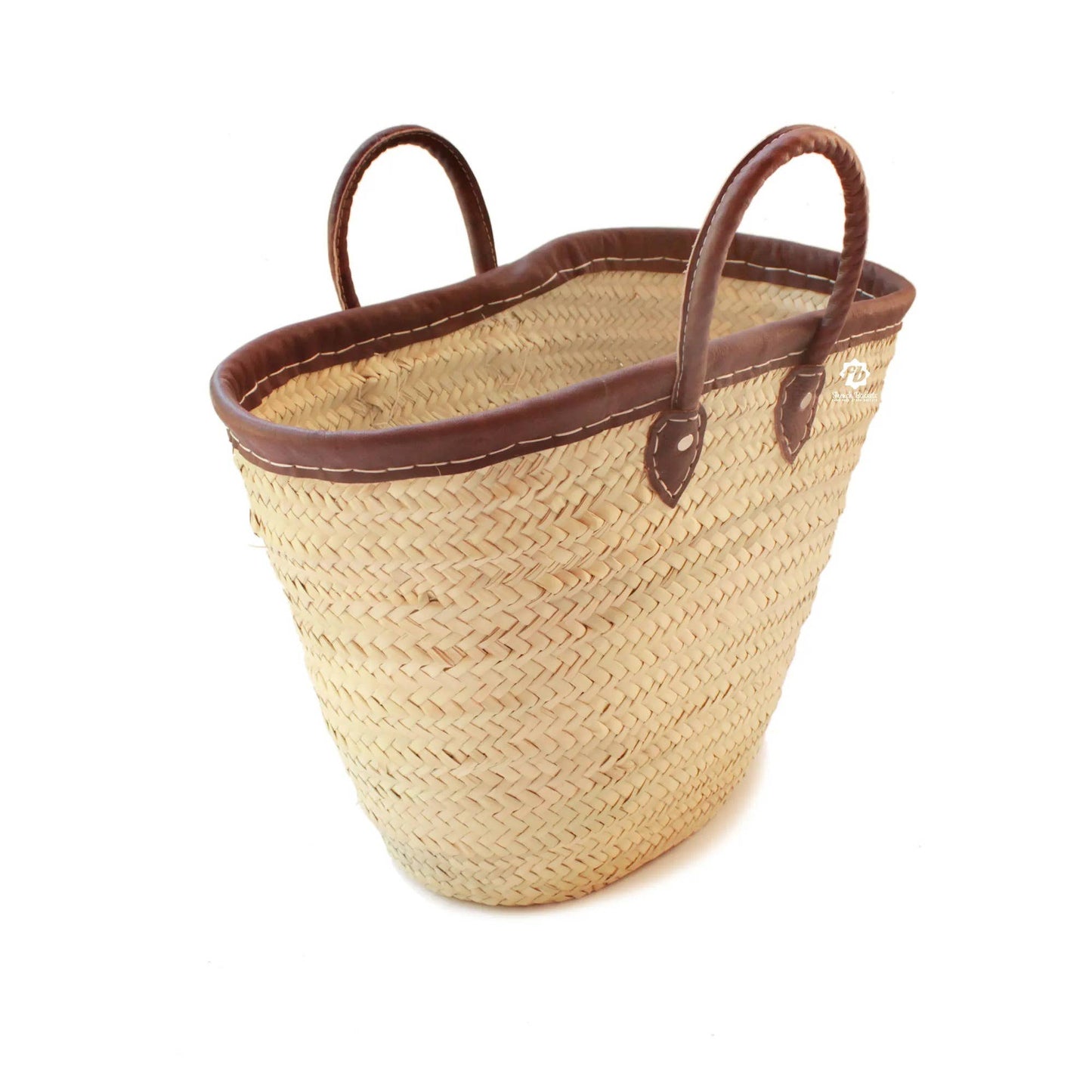 Short leather handled market basket