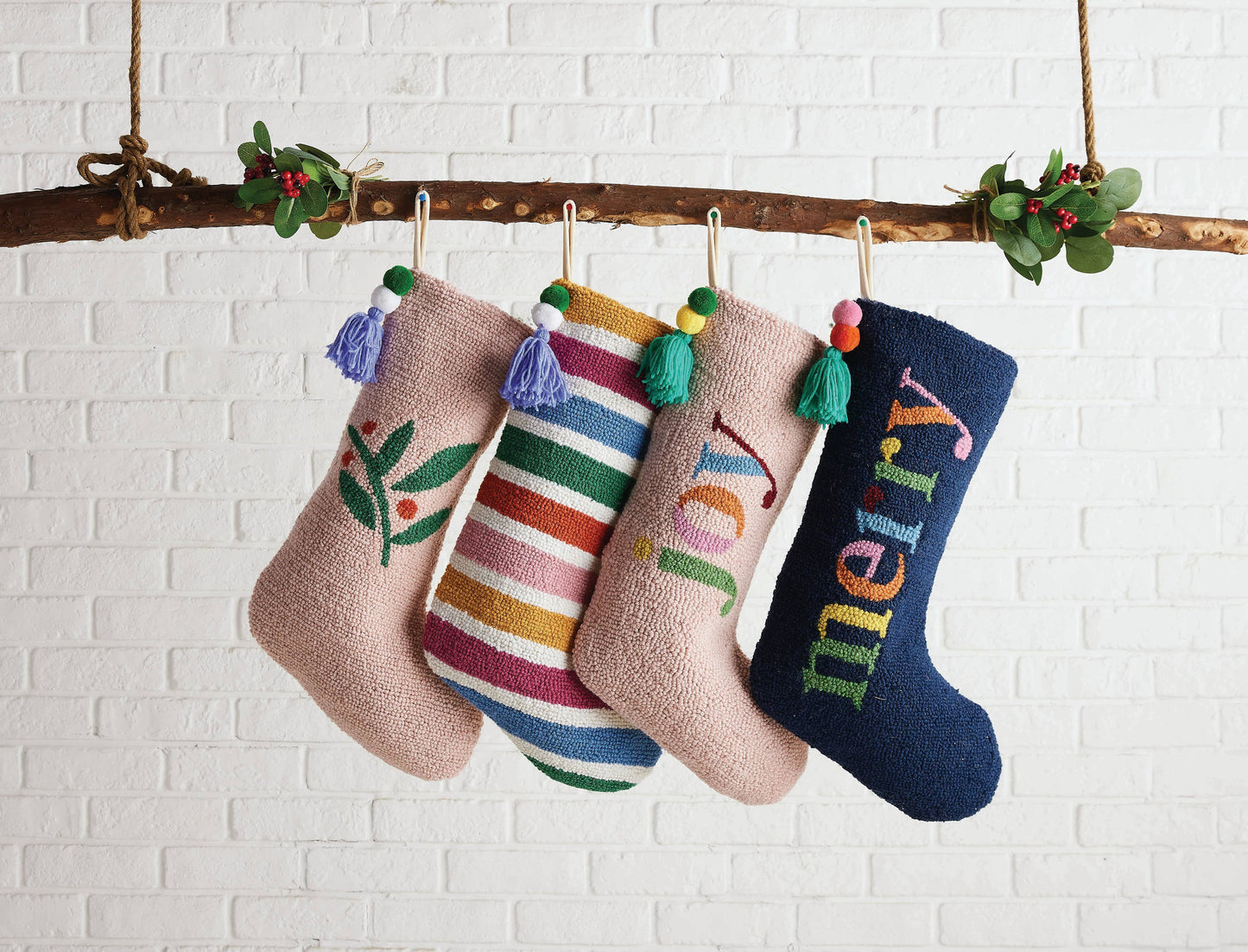 Merry Stocking With Pom Pom Tassel
