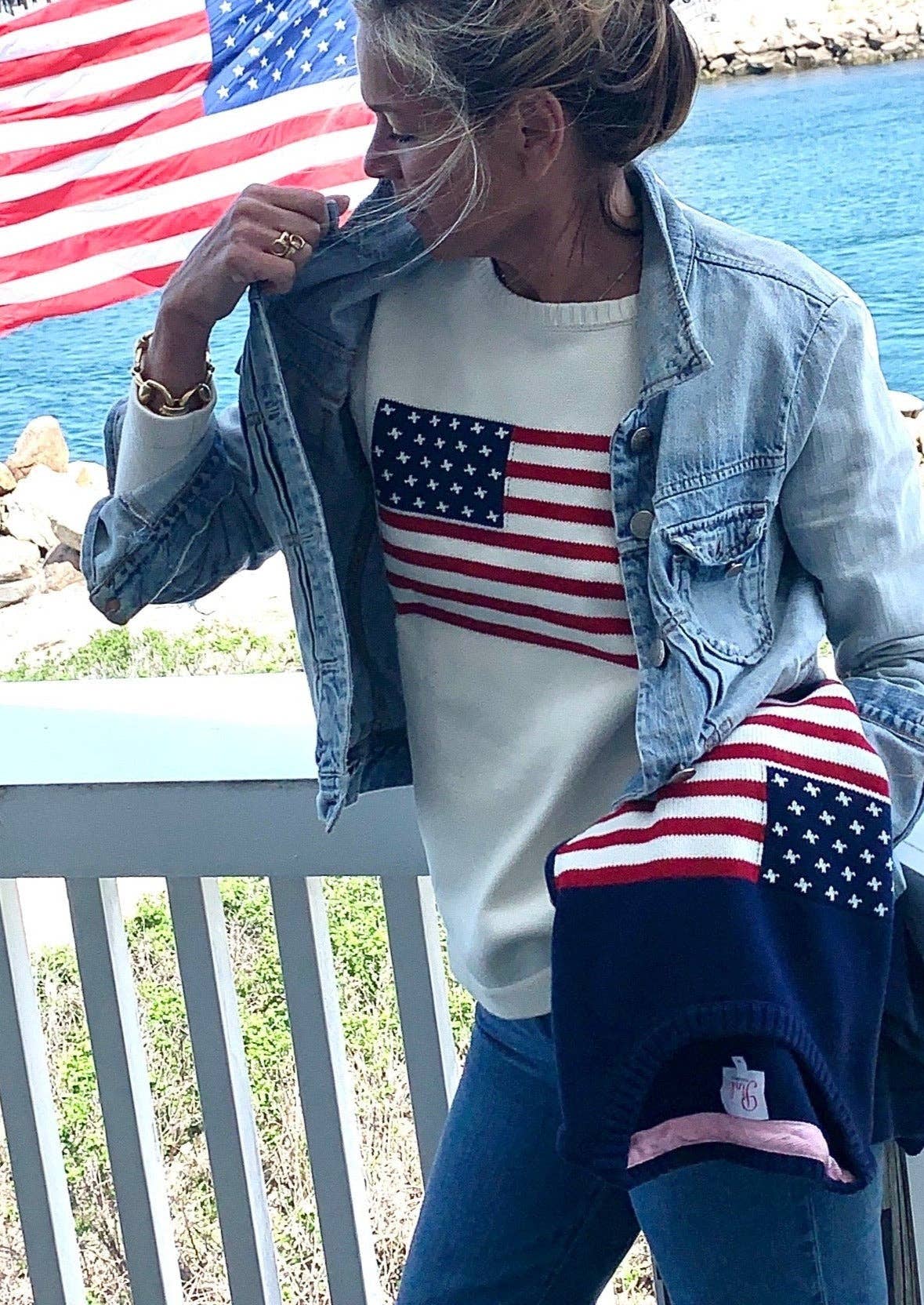 Flag Sweater WHITE : USA flag