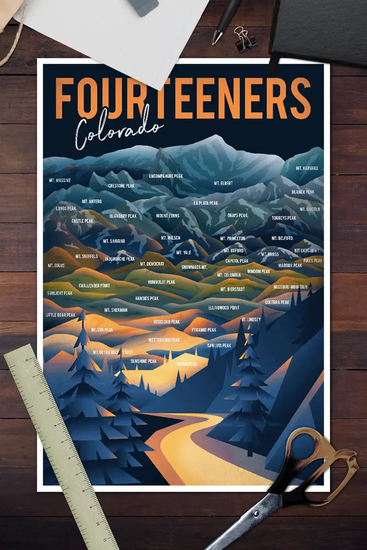 Colorado hotsell Fourteeners 14ners The 54 Mountains above 14,000 Feet poster framed CO