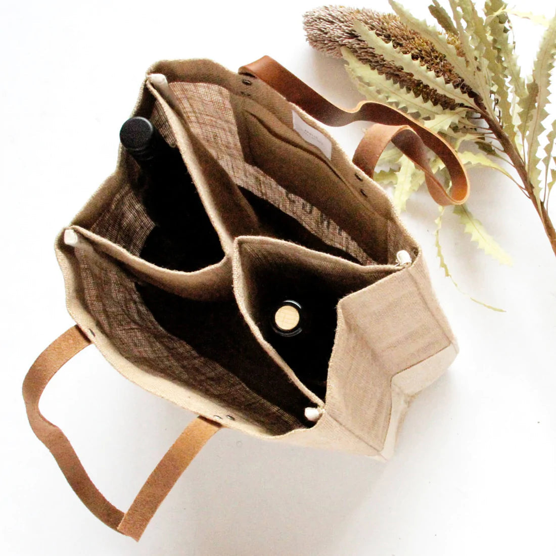 Wine Tote. Natural. Black Text: Altitude Attitude Colorado