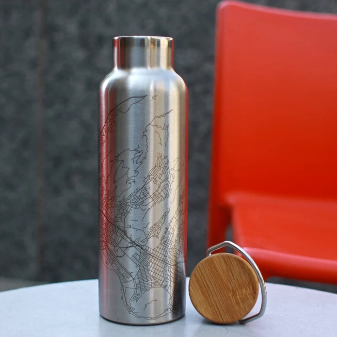 Denver Map Insulated Bottle With Bamboo Top