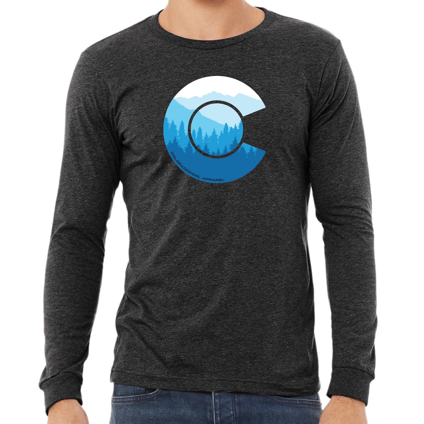 Treeline, Long-Sleeved Men's T-Shirt: Dark Grey/ Blue