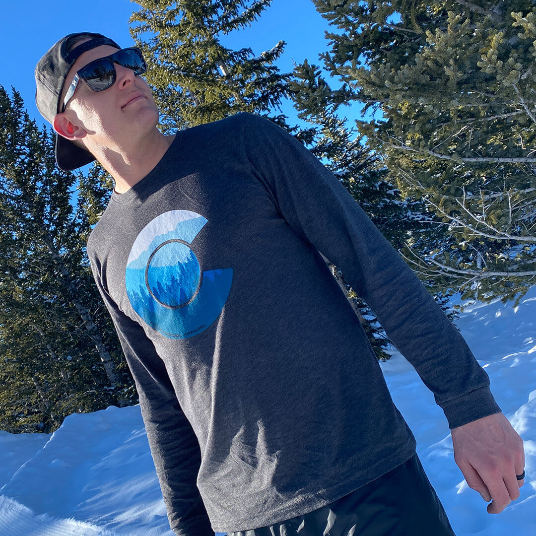 Treeline, Long-Sleeved Men's T-Shirt: Dark Grey/ Blue
