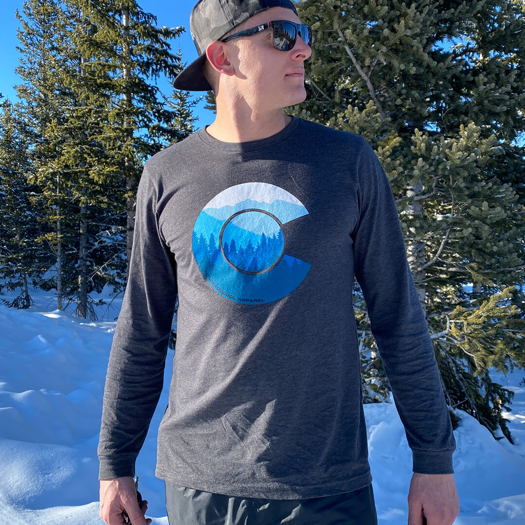 Treeline, Long-Sleeved Men's T-Shirt: Dark Grey/ Blue