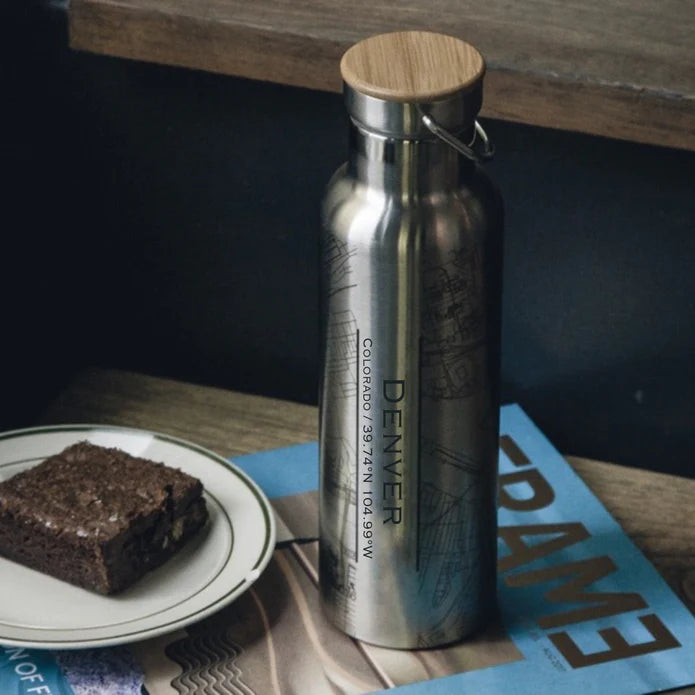 Denver Map Insulated Bottle With Bamboo Top